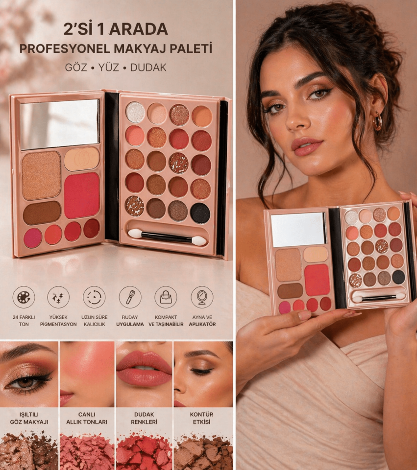 Glow Studio Pro 2’si 1 Arada Makyaj Paleti – Göz, Yüz & Dudak Seti