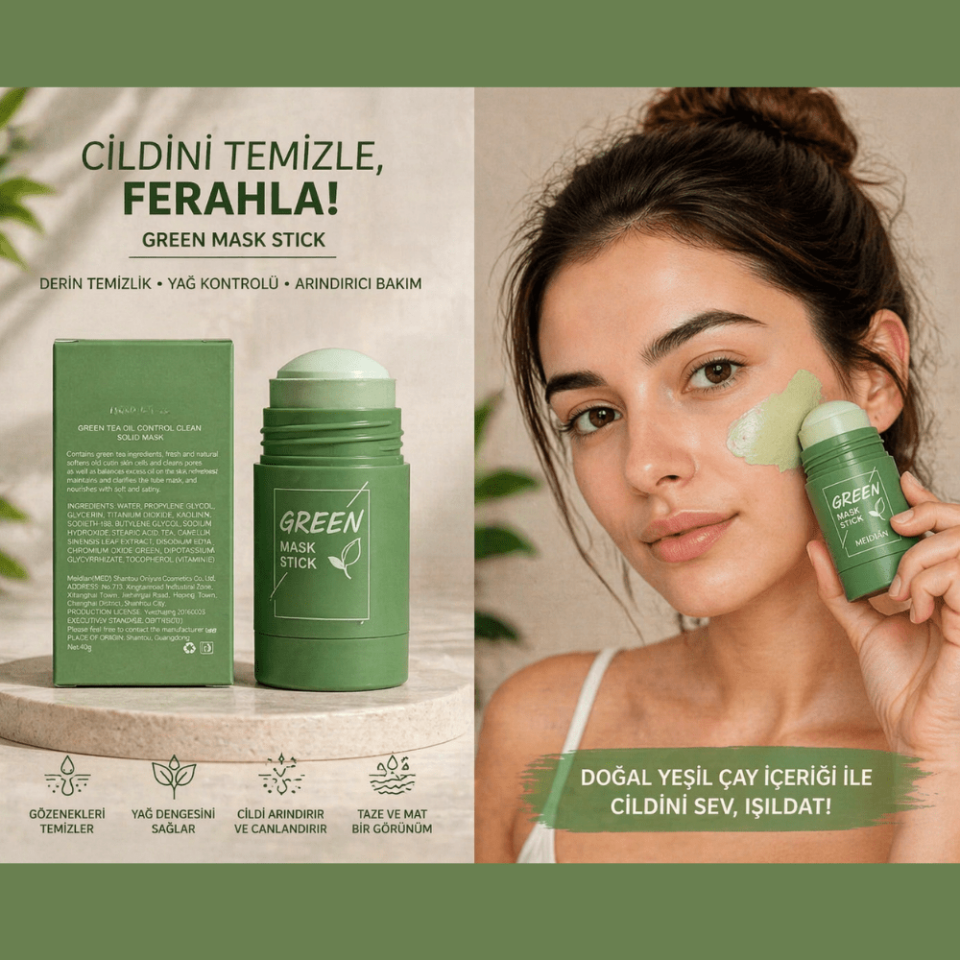 Yeşil Çay Özlü Stick Yüz Maskesi – Gözenek Temizleyici & Yağ Dengeleyici Arındırıcı Maske