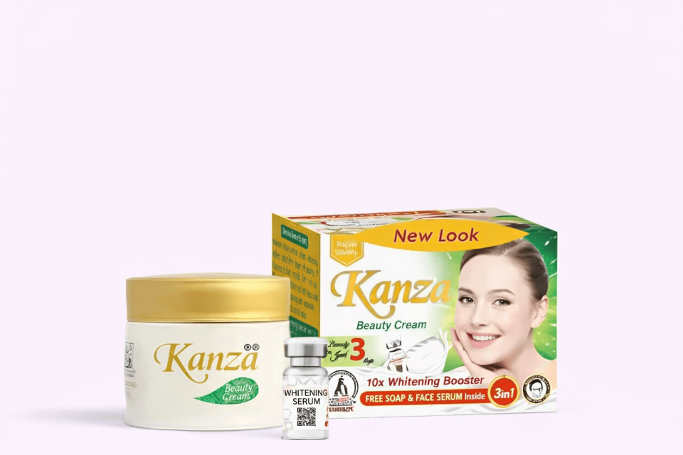 Kanza 3’ü 1 Arada Beyazlatıcı Cilt Bakım Seti – Leke Karşıtı Krem + Aydınlatıcı Serum + Temizleyici Sabun