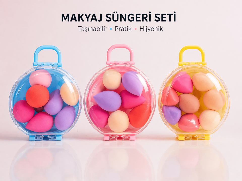 Taşınabilir Kutulu Makyaj Süngeri Seti – Renkli Mini Blender Süngerler, Hijyenik ve Pratik Kullanım