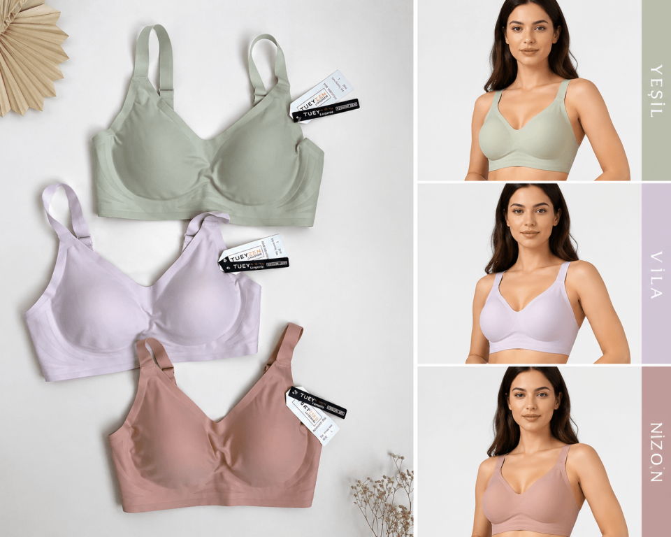 Dikişsiz Toparlayıcı Sütyen 3’lü Set – Yumuşak Dokulu, Destekleyici, Günlük Konforlu Bralet (Yeşil – Lila – Nude)