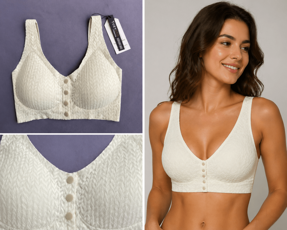 Kadın Düğmeli Dikişsiz Toparlayıcı Sütyen – Destekleyici Konforlu Bralet (Ekru)