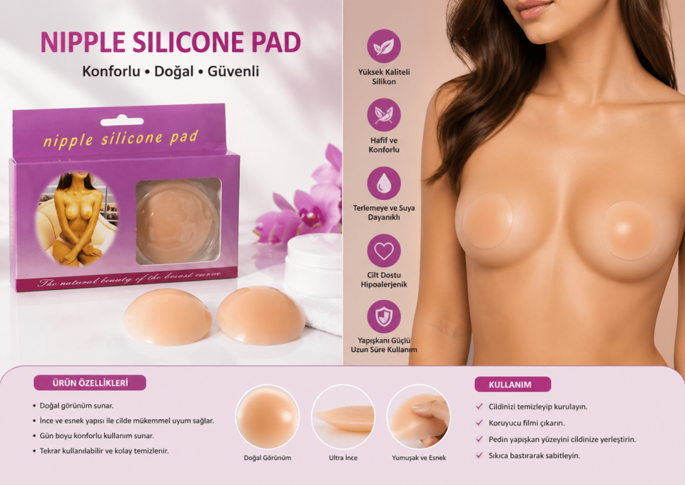 Yapışkanlı Silikon Göğüs Bandı (Nipple Cover) – İz Belli Etmeyen, Yeniden Kullanılabilir, Ten Rengi