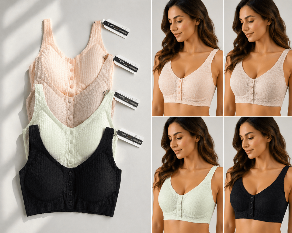 4’lü Düğmeli Dikişsiz Bralet Seti – Toparlayıcı, Konforlu, Günlük Kullanım İçin (Siyah, Ten, Pudra, Mint)