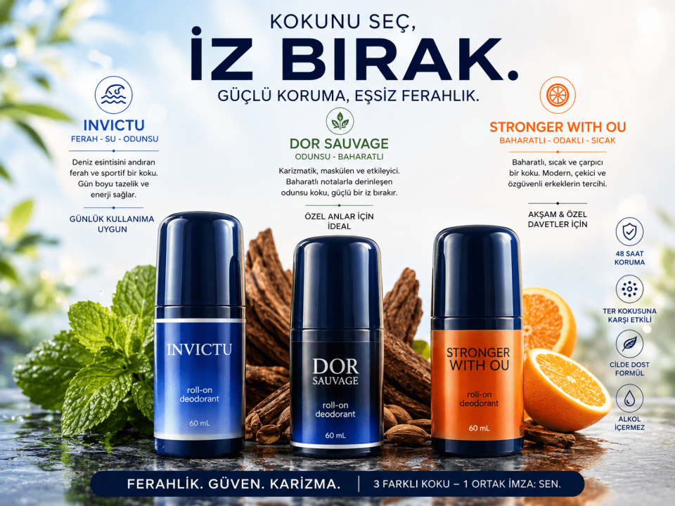 3’lü Erkek Roll On Deodorant Seti Ferah Odunsu Baharatlı Kalıcı Koku 60 ML