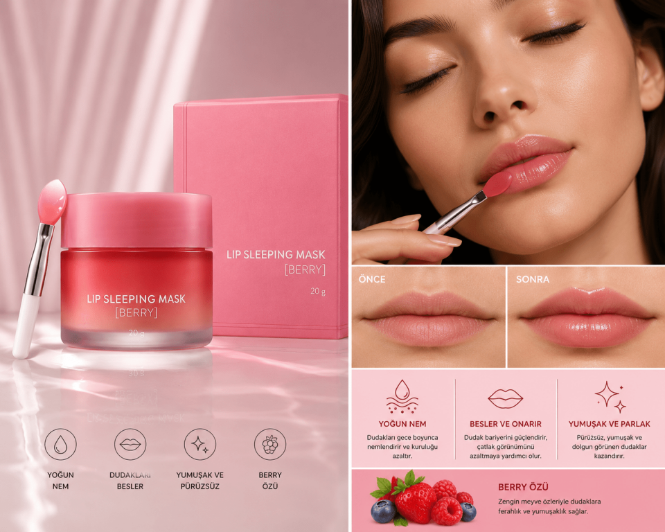 Berry Özlü Gece Dudak Bakım Maskesi – Nemlendirici Lip Sleeping Mask