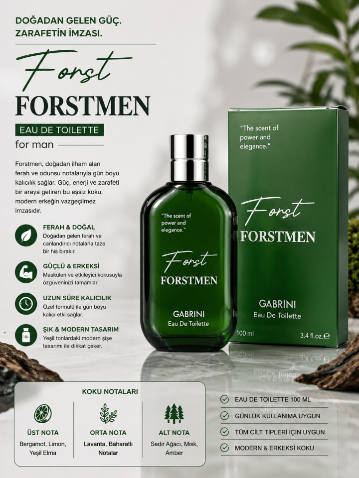 Forstmen Erkek Parfümü 100 ML – Ferah & Odunsu Kalıcı Eau De Toilette