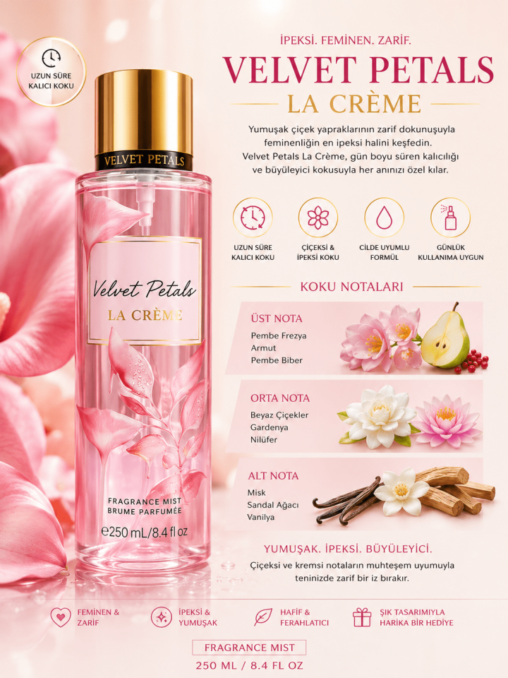 Velvet Petals La Crème Kadın Body Mist 250 ML Çiçeksi Kremsi Kalıcı Vücut Spreyi