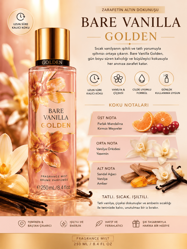 Vanilya Kokulu Kadın Vücut Spreyi 250 ML – Bare Vanilla Golden
