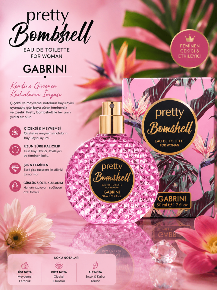 Pretty Bombshell Eau De Toilette Kadın Parfümü 50 ML – Çiçeksi & Meyvemsi Kalıcı Koku