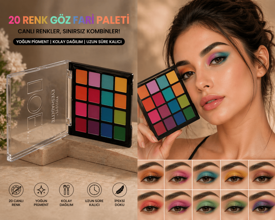 16’lı Profesyonel Göz Farı Paleti – Yüksek Pigmentli Renkli Far Seti (Mat & Işıltılı)