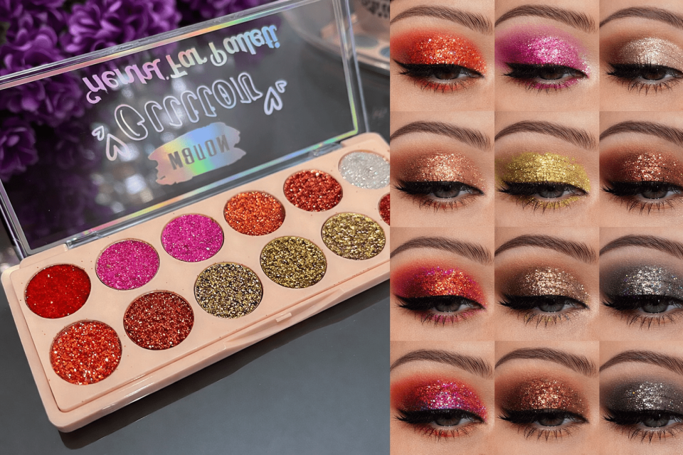 12'li Glitter Far Paleti – Yoğun Işıltılı Profesyonel Göz Makyaj Seti | Parlak Pigmentli Simli Far