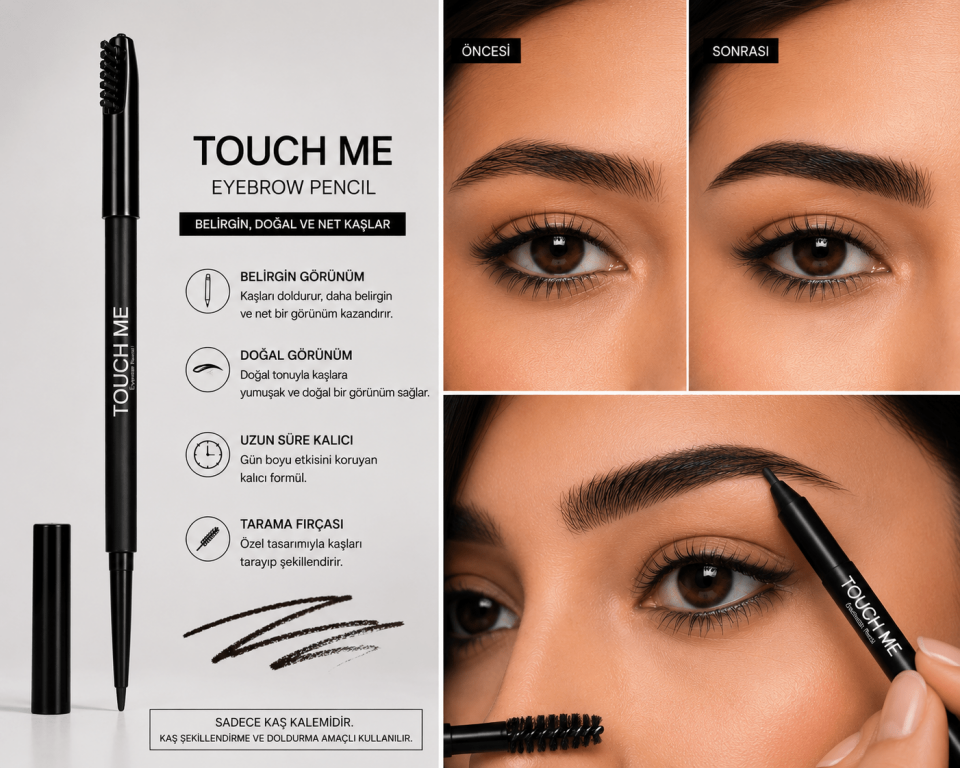 TOUCH ME Kaş Kalemi Siyah | Doğal ve Belirgin Kaş Görünümü
