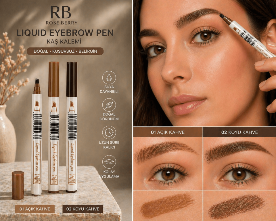 Likit Kaş Kalemi – Microblading Etkili, Suya Dayanıklı, Doğal Görünümlü Kaş Doldurma Kalemi (Açık Kahve & Koyu Kahve)