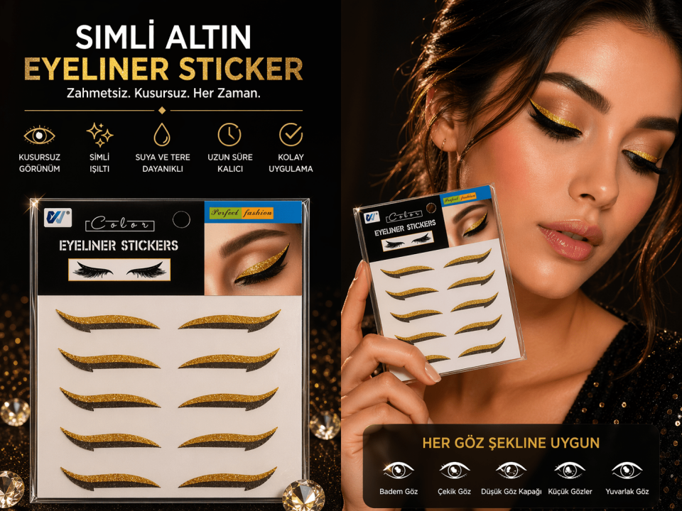 Gold Glam Işıltılı Eyeliner Sticker