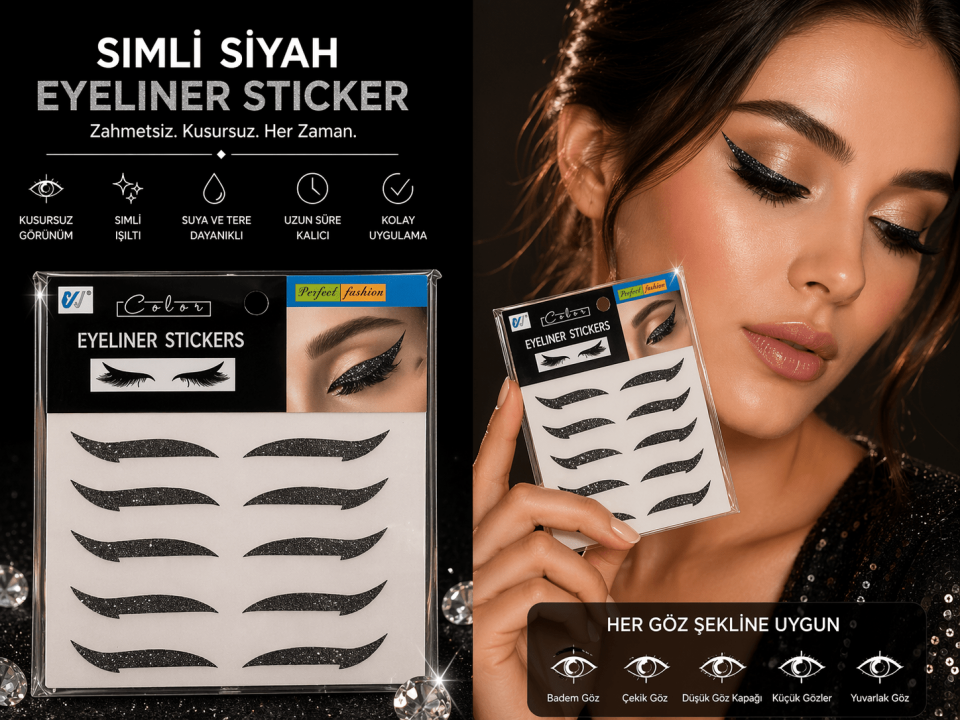 Işıltılı Simli Eyeliner Sticker – Kolay Uygulama Göz Bandı (Çoklu Set)