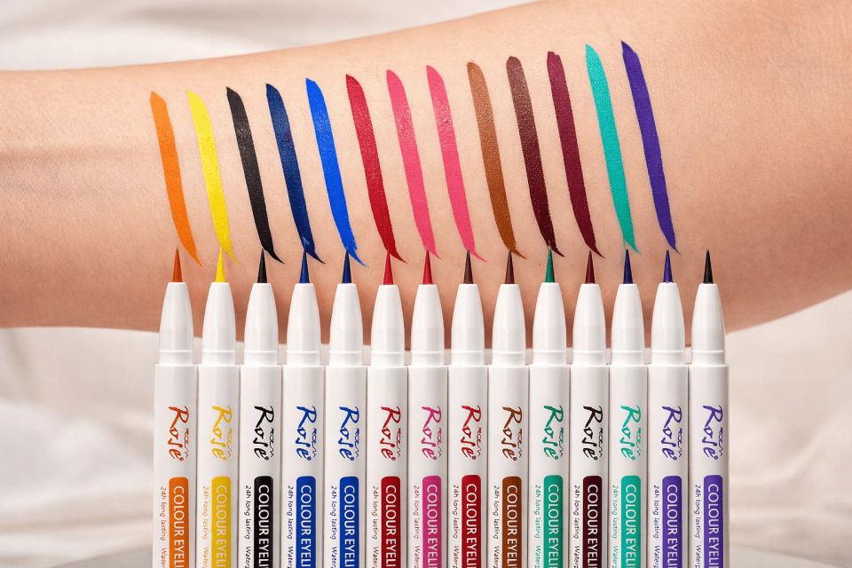 Renkli Likit Eyeliner Seti – 12’li İnce Uçlu Waterproof Eyeliner (Çok Renkli Koleksiyon)