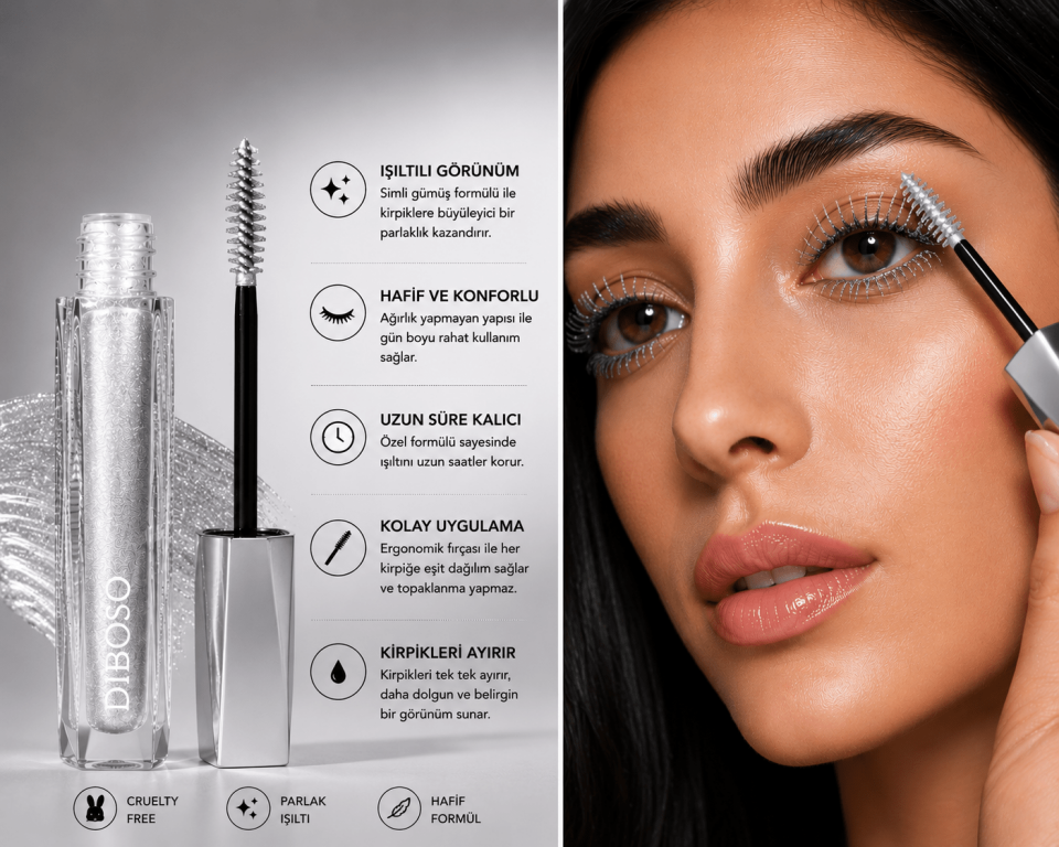 Simli Gümüş Maskara – Parlak Işıltılı Kirpik Maskarası