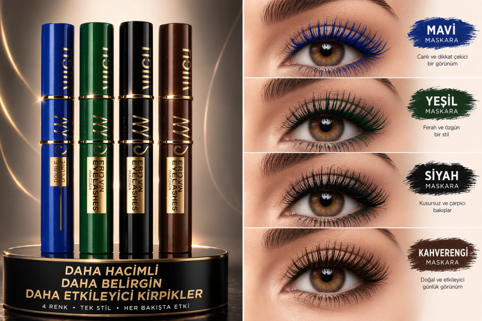 ColorLash 4'lü Renkli Maskara Serisi | Mavi, Yeşil, Siyah ve Kahverengi Hacim Veren Maskara