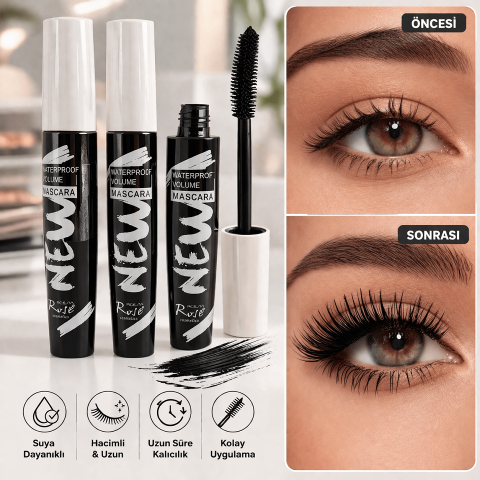 Suya Dayanıklı Hacim Veren Maskara – Uzatıcı & Dolgunlaştırıcı Siyah Maskara (Waterproof Volume Mascara)