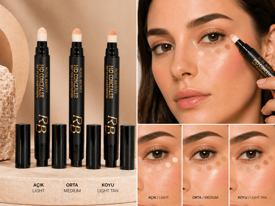 HD Kapatıcı – Suya Dayanıklı Likit Concealer, Göz Altı Aydınlatıcı, Uzun Süre Kalıcı