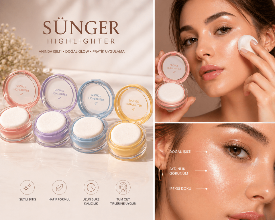 Sünger Highlighter Aydınlatıcı – Doğal Işıltı Veren Pratik Makyaj Ürünü