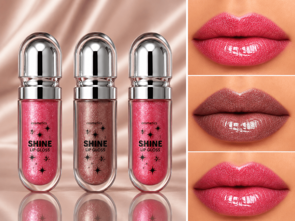 3’lü Simli Lip Gloss Seti – Brown Nude, Sparkling Rose & Hot Pink Shine