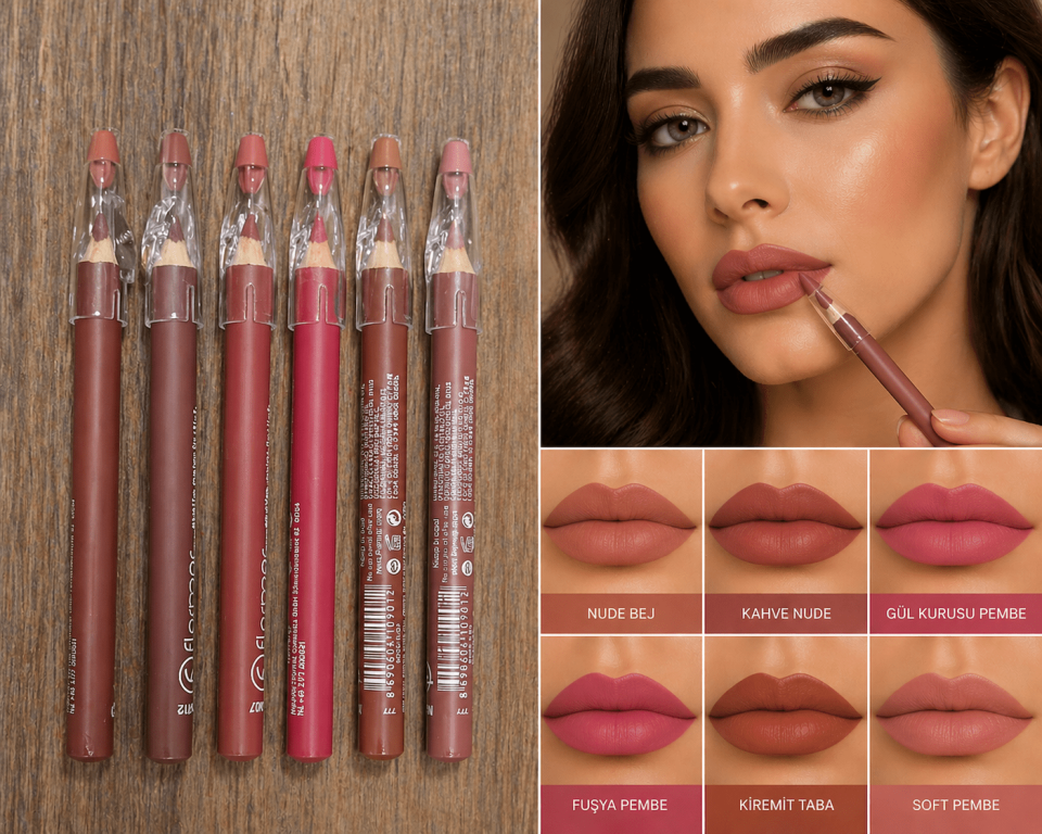 6’lı Dudak Kalemi Seti – Nude & Pembe Tonlar, Uzun Süre Kalıcı, Yoğun Pigment Lip Liner Seti
