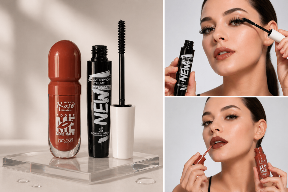 Bordo Likit Ruj & Waterproof Volume Maskara Seti – Uzun Süre Kalıcı Profesyonel Makyaj