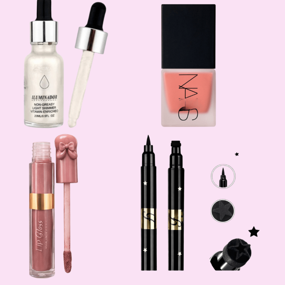 Işıltılı Makyaj Seti – Serum Aydınlatıcı, Likit Allık, Lip Gloss & Eyeliner