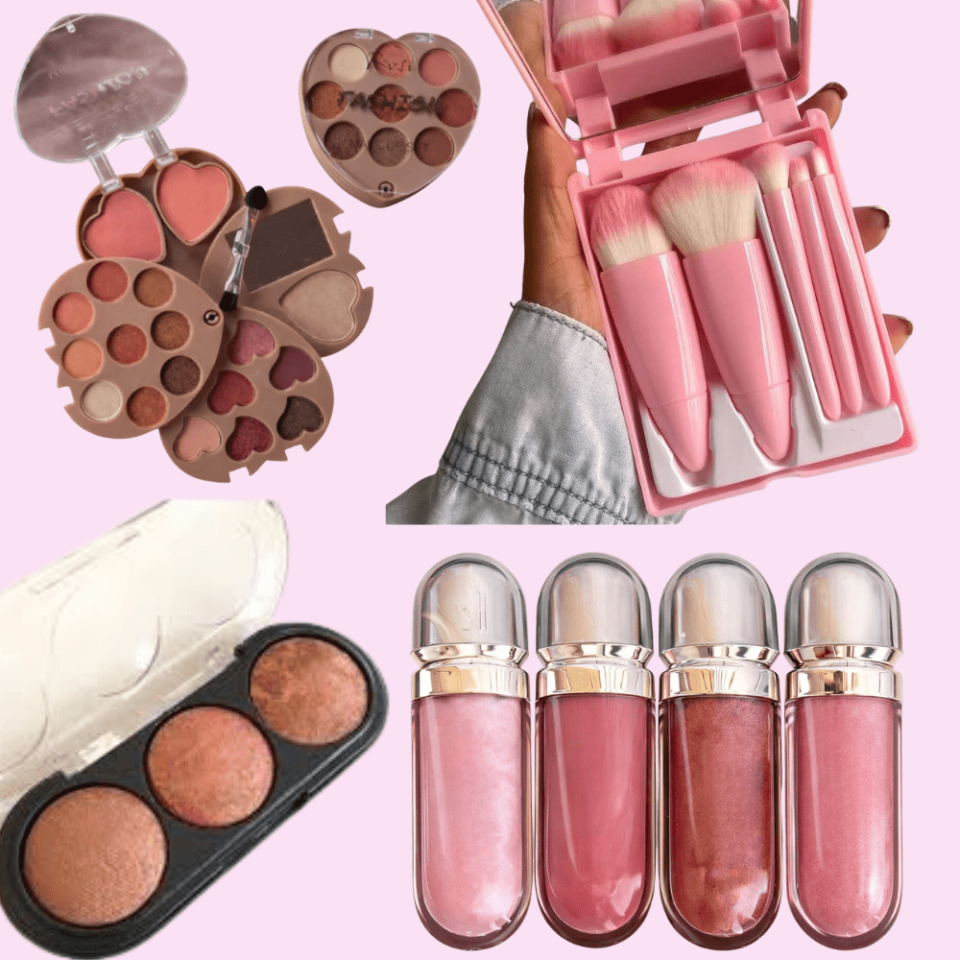 Tam Profesyonel Makyaj Seti – Far Paleti, Allık, Aydınlatıcı, Lip Gloss & Fırça Seti