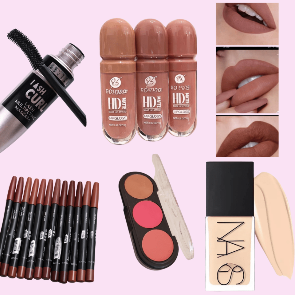 Full Set Makyaj Kiti – Maskara, Likit Mat Ruj Seti, Dudak Kalemi Seti, Fondöten ve Allık & Bronzer Paleti